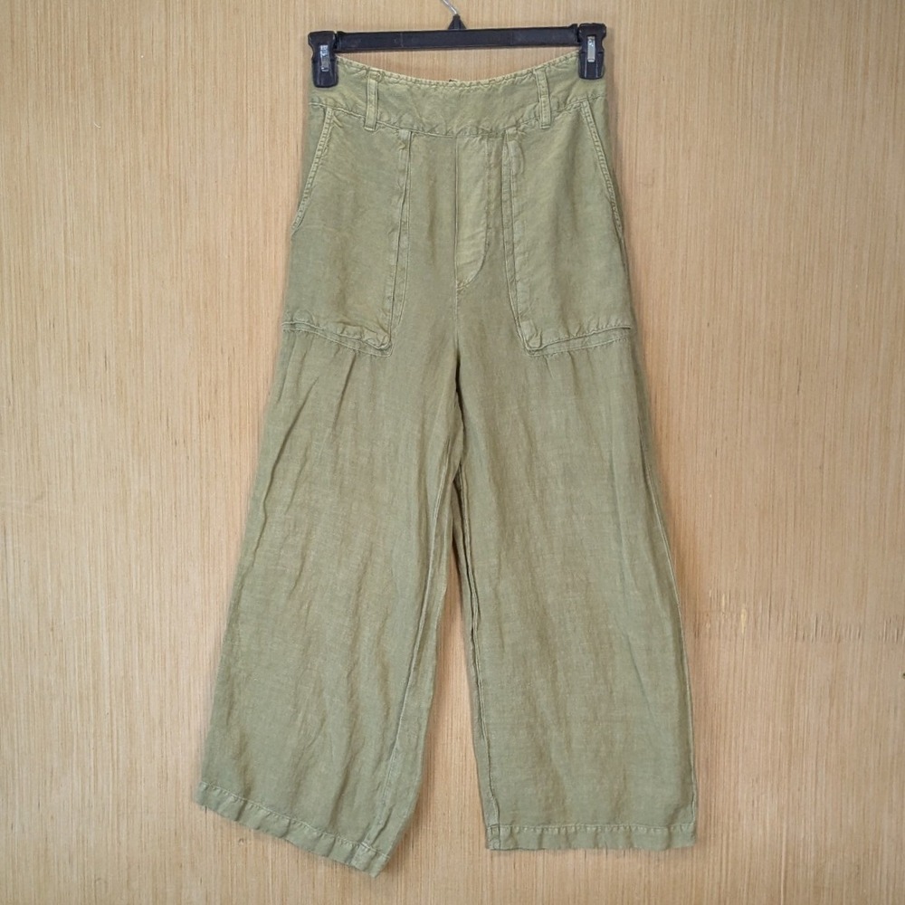 YFB Young Fabulous & Broke Boho Indie Granola Linen Blend Wide Leg Crop Pants M